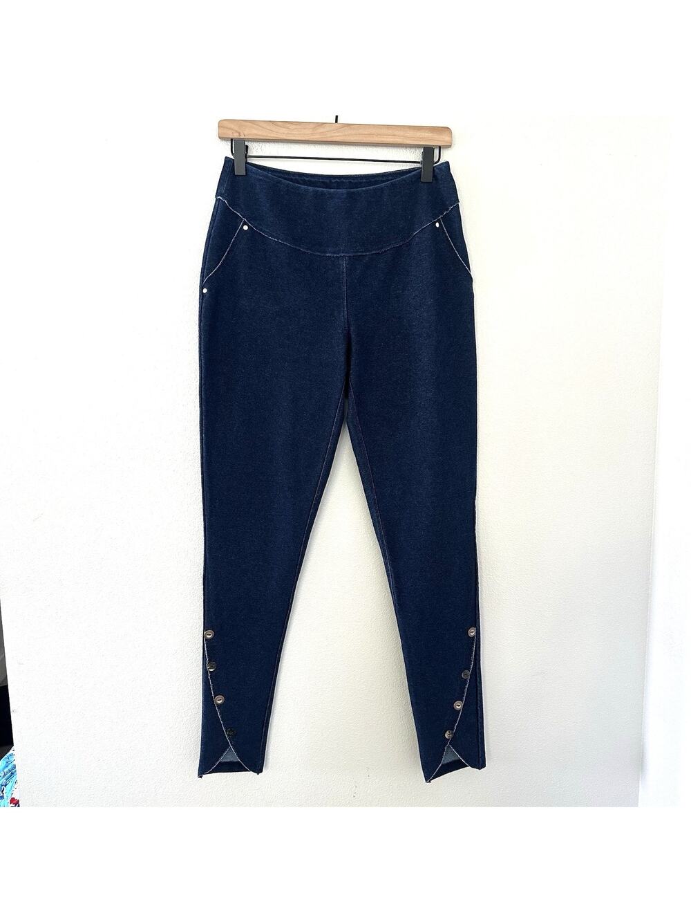 Neon Buddha Pants Blue Ankle Buttons Casual Size XS Leggings Boho Granola Hippie
